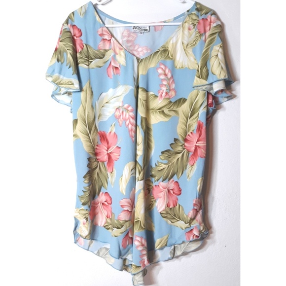 Kaua'iana Hawaii Tops - Kaua'iana Hawaii blue aloha Hibiscus print top